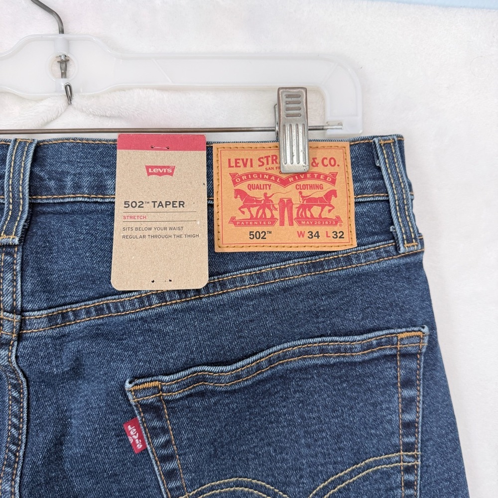Levis 502 Jeans Mens 34x32 (34x30) Blue Taper Leg Stretch